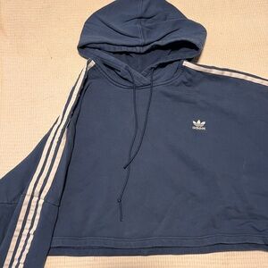 adidas Navy Drawstring Cropped Hoodie
